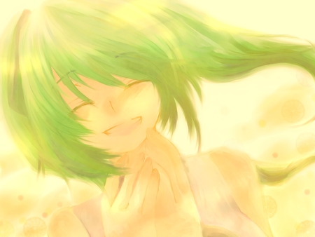 pure laughter - laughing, smile, anime, summer, girl, green hair, happy