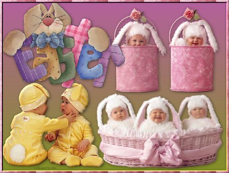 Easter bunny with Easter kids - kids, children, pink, family, bunny rabbit, easter, sisters, brothers, baskets