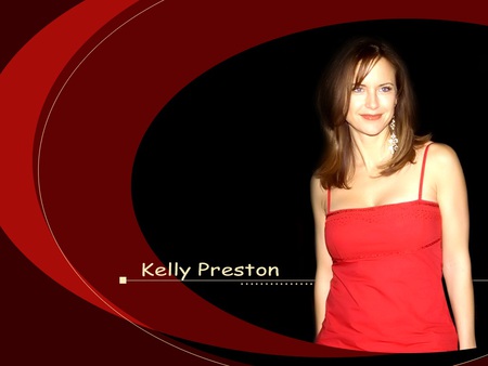 Kelly Preston - dark hair, smile, female, red dress, cute, green eyes, brunette, actress