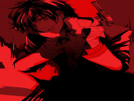 Anime guy with Gun BlackRed - anime, gun, blackred, guy