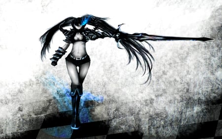 Black Rock Sword - alone, warrior, grow eye, sword, black and white, black rock shooter