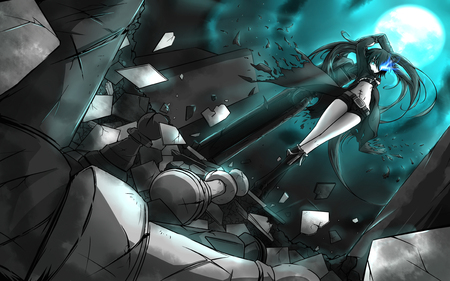 Darkness Moon - black rock shooter, moon, female, gun, chess, crash, night, darkness