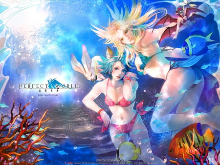 Underwater of World - fantasy, swimsuit, fishs, underwater, colors, prefect world, firendly, swim