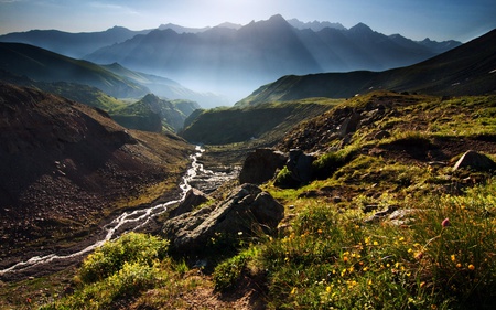 Stream between mountains - mountains, nature, rivers, beautifully