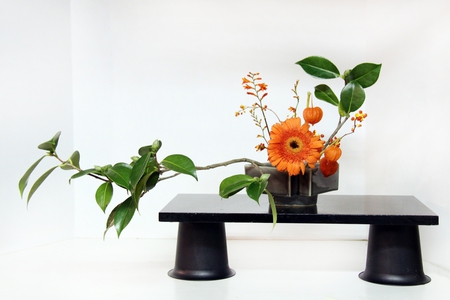 ikebana - flowers, leafs, beautiful, ikebana, still life, gerbera