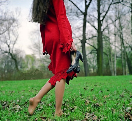 Barefoot in the Park - photography, barefoot, female, artwork, abstract, grass