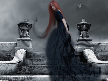 ghost in the ruins - black, girl, gothic, wallpaper