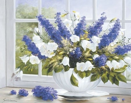 window  delicates - window, delicate, veiw, flowers, vase