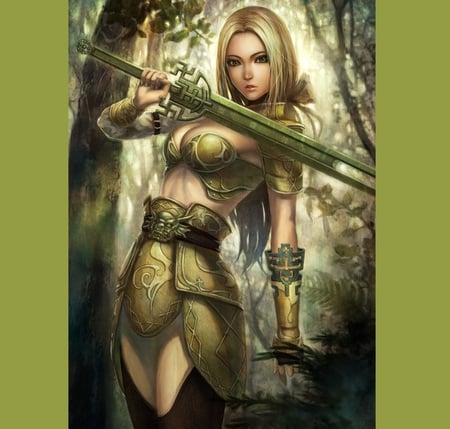 Beauty with a Sword - pretty, anime, female, armor, blond, weapon, nice, action, danger, beautiful, hot, girl, sword, beauty, fantasy, babe, woman, cute