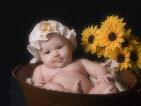 Sweet baby - sunflower, people, baby, child, cute, flower