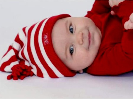 Baby red dressed - people, baby, hat, red, child, cute