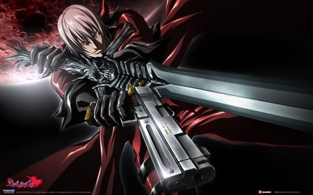 Dante - dante, anime, gun, sword, weapons, cool, white hair, short hair, devil may cry, video games, gloves