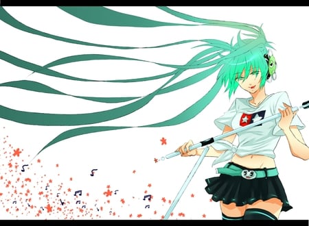 Hatsune Miku - pretty, artistic, radical, uniform, flowers, headphones, nice, program, hot, thighhighs, beauty, virtual, petals, cg, white, cute, song, sexy, vocaloid, anime, twintail, hatsune miku, microphone, music, aqua, red, art, idol, anime girl, skirt, beautiful, singer, girl, cool, black, colorful, miku, awesome, diva, digital, hatsune, vocaloids, headset