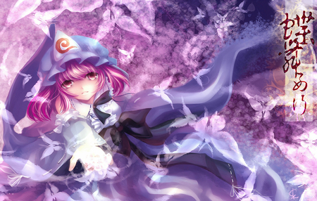 Butterfly Fly Way - touhou, butterfly, fly way, female, saigyouji yuyuko, knife