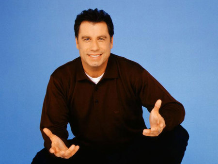 John Travolta - male, actor, smile, black hair, cute, black dress, pretty face, blue eyes