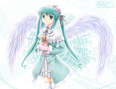 Angel Miku - aqua, nurse, angel, wings, music, anime girl, white, cross, art, cool, aqua eyes, artistic, hatsune miku, song, pray, gloves, vocaloids, program, vocaloid, beautiful, 3d, hope, uniform, diva, dress, beauty, nice, twintail, singer, aqua hair, black, virtual, painting, pretty, idol, anime, miku, cute, feathers, girl, aid, drawing, cg, hd, hatsune, awesome, digital