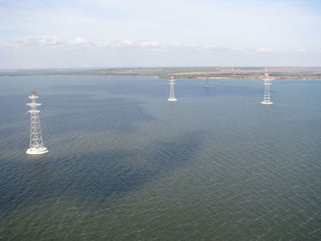 Power line on the Dnieper - dnieper, ukraine, energodar, river