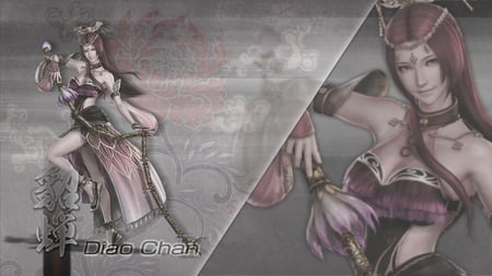 Diao Chan - female, girl, diao chan, long hair, brown hair, dynasty warriors, green eyes, games, weapon, video games