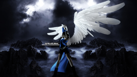 Angel - wings, sword, abstract, blue, angel