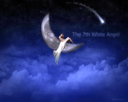 An Angel for Pierre - sky, stars, white angel, clouds, blue, night, shooting star