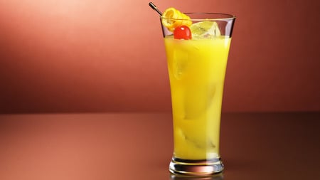 Fresh cocktail - drink, ice, cherry, photography, juice, macro, orange, cocktail