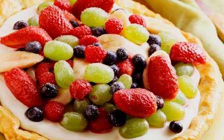 Fruit salad - strawberry, tasty, vanilla, macro, grape, delicious, dessert, blueberry