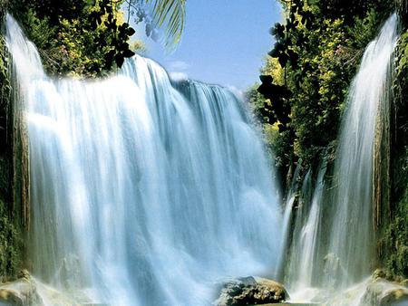 Waterfall - nature, sky, trees, waterfall