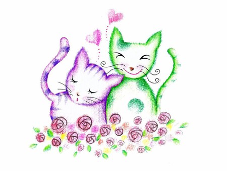 Feline love - love, cat, feline, drawing, kitten