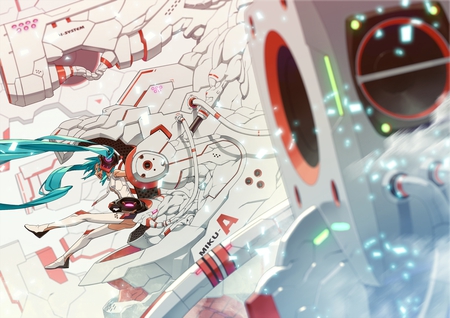 Miku Mecha - vocaloid, game, anime, ponytail, mecha, hatsune miku, green hair