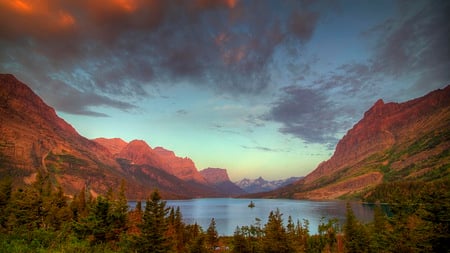 Wild Goose Island - lake, montana, mountain, sunrise, np