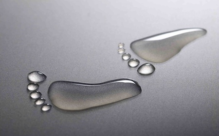 footprints - footprints, water, clear, abstract, silver, grey, foor prints, liquid, goo, feet