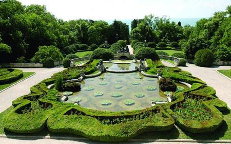 Euxinograd Palace, Bulgaria - pretty, photo, paths, flowers, path, garden, lake, sky, trees, beautiful, photography, flower, tree, nature, green, bulgaria, park