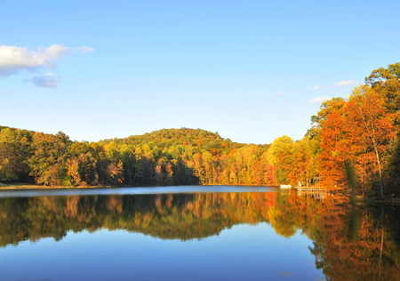 Landscape - silence, blue, landscape, photo, reflection, sky, clouds, trees, water, image, beauty, colors, orange, nature, colorfull, green, autumn, lakes