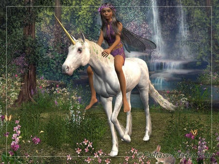 young girl riding a unicorn - gorgeous, a, setting, beautiful