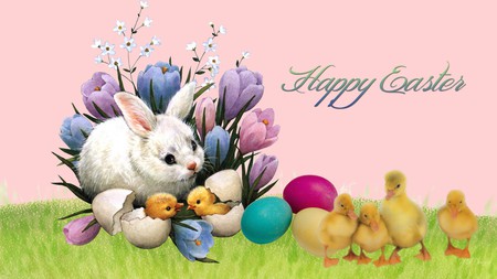 Easter Bunny and Friends - ducklings, rabbit, chicks, easter, tulips, flowers, bunny, firefox persona