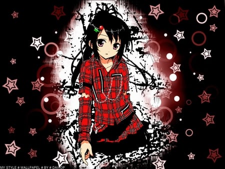 My Style - pretty, anime girl, skirt, beautiful, hot, beauty, cool, stars, black, cute, sexy