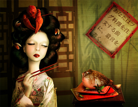 imagine - chinese, lobster, girl, kitchen