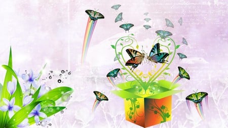 Summer Surprises - summer, box, butterflies, pink, firefox persona, flowers, colorful