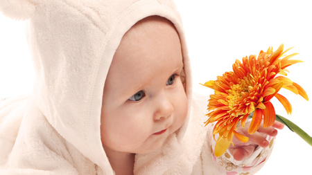 Baby with flower - kid, people, baby, flower