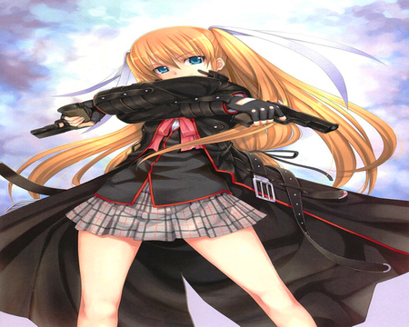 Gun Cool - pretty, anime girl, female, guns, coat, cool