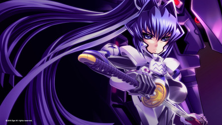 Mitsurugi Meiya - anime, sword, muv luv alternative, mitsurugi meiya, long hair, purple eyes, armour, mitsurugi, meiya, purple, weapon, purple hair, muv luv