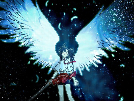 My Wings - setsuna, girl, wings, night, glow, white, anime, mahou sensei negima, sakurazaki, manga