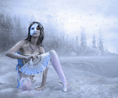 Invierno - ice, winter, mask, blue, woman, diva, fan, ballet