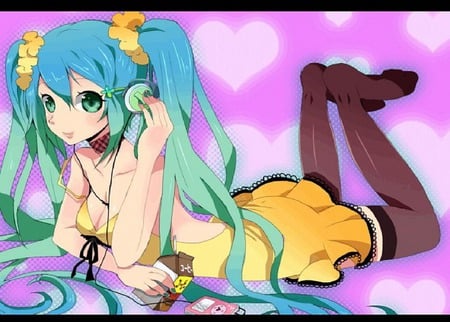 oh yeah the worlds mine - aqua, miku, headphones, dress