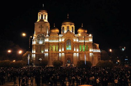 Church - pretty, photography, night, photo, celebration, church, architecture, religious, dark, lights, peaople, bulgaria