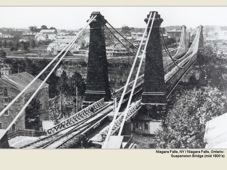 Niagara Falls, NY / Niagara Falls, Ontario: Suspension Bridge (mid 1800's) - bridges, suspension bridge, architecture, niagara falls