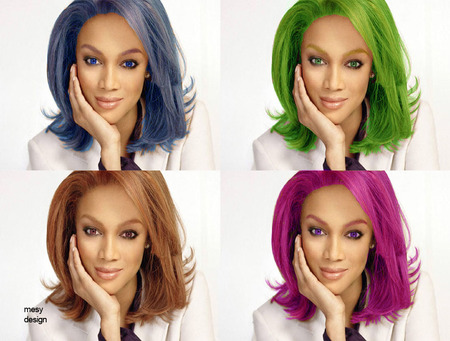 multi tyra banks - colours, banks, pink, blue, green, tyra, supermodel, model