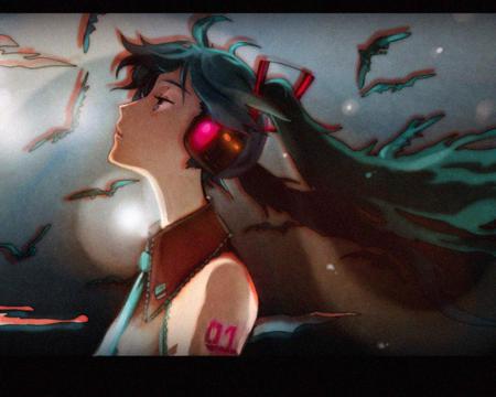 miku - anime, birds, wind, fuzzy, miku, girl