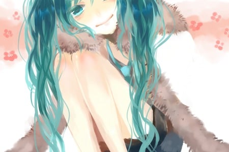 Hatsune Miku - aqua, thighhighs, music, anime girl, paws, art, cool, aqua eyes, hatusne, artistic, hatsune miku, song, awsome, vocaloids, program, vocaloid, beautiful, pink, blush, wihte, diva, nice, beauty, footprints, twintail, singer, aqua hair, black, virtual, painting, pretty, idol, anime, miku, cute, girl, cg, digital, scan