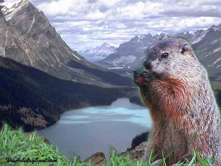 Groundhog Day - lake, mountain, cloud, groundhog